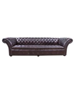 Chesterfield 4 Seater Sofa Buttoned Seat Old English Dark Brown Leather In Balmoral Style