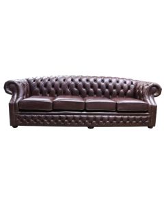 Chesterfield 4 Seater Sofa Old English Dark Brown Leather In Buckingham Style