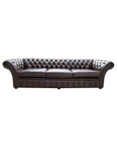 Chesterfield 4 Seater Sofa Settee Antique Brown Real Leather In Balmoral Style