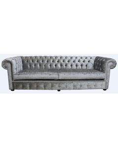 Chesterfield 4 Seater Sofa Settee Modena Silver Grey Velvet Fabric In Classic Style