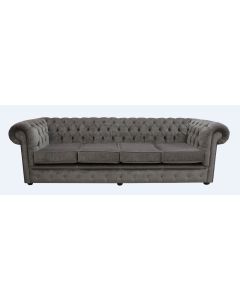 Chesterfield 4 Seater Sofa Settee Pimlico Bark Grey Fabric In Classic Style