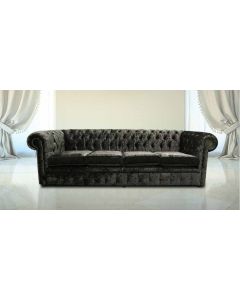 Chesterfield 4 Seater Sofa Settee Senso Ebony Black Velvet Fabric In Classic Style