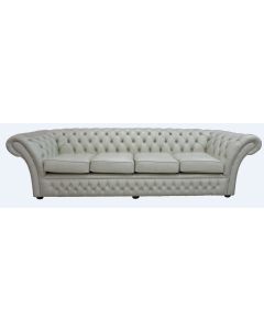 Chesterfield 4 Seater Sofa Settee Stella Ice Grey Leather DBB In Balmoral Style