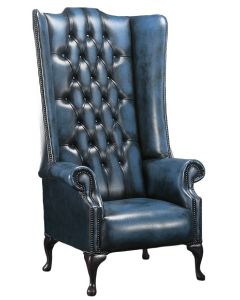 Chesterfield 5ft 1780's High Back Wing Chair Antique Blue Leather In Soho Style