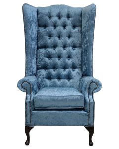 Chesterfield 5ft High Back Wing Chair Shimmer Aqua Blue Velvet Bespoke In Soho Style