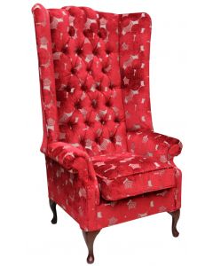 Chesterfield 6ft High Back Wing Chair Pucci Calvados Red Velvet Fabric Bespoke In Soho Style