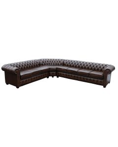 Chesterfield 8 Seater Cushioned Corner Sofa Unit Antique Brown Leather In Classic Style      