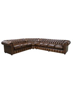 Chesterfield 8 Seater Cushioned Corner Sofa Unit Antique Tan Leather In Classic Style   