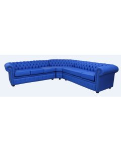Chesterfield 7 Seater Cushioned Corner Sofa Unit Deep Ultramarine Blue Leather In Classic Style   