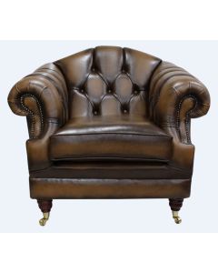 Chesterfield Armchair Antique Tan Leather Custom Made In Victoria Style