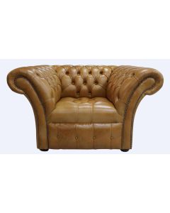 Chesterfield Armchair Buttoned Seat Old English Aniline Tan Leather In Balmoral Style
