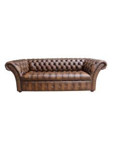 Chesterfield 3 Seater Buttoned Seat Sofa Antique Tan Real Leather In Balmoral Style