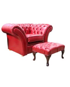 Chesterfield Balmoral Club Armchair + Footstool Old English Gamay Leather