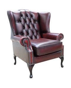 Chesterfield Bloomsbury Flat Wing Queen Anne High Back Chair Antique Oxblood Leather