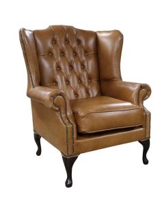 Chesterfield Bloomsbury Flat Wing Queen Anne High Back Chair Old English Tan Leather