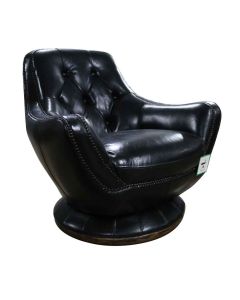 Chesterfield Buttoned Swivel Armchair Vintage Distressed Black Leather In Stock