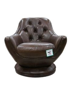 Chesterfield Buttoned Swivel Armchair Vintage Distressed Brown Leather In Stock