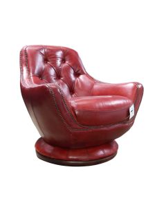 Chesterfield Buttoned Swivel Armchair Vintage Distressed Rouge Red Leather In Stock
