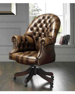 Chesterfield Classic Directors Office Chair Antique Tan Real Leather 