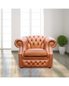 Chesterfield Club ArmChair Aniline Old English Tan Leather In Buckingham Style