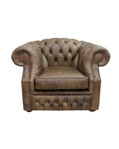 Chesterfield Club ArmChair Cracked Wax Tobacco Leather In Buckingham Style