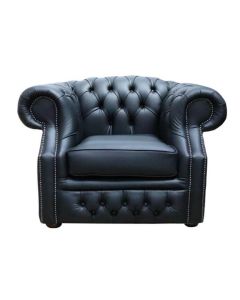 Chesterfield Club Chair Shelly Black Real Leather In Buckingham Style