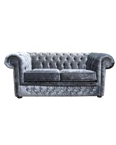 Chesterfield Crystal 2 Seater Sofa Modena Anthracite Black Velvet Fabric In Classic Style