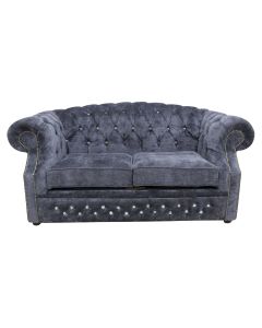 Chesterfield Crystal 2 Seater Velluto Grey Fabric Sofa In Buckingham Style
