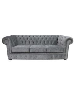 Chesterfield Crystal 3 Seater Sofa Modena Cloud Grey Velvet Fabric In Classic Style