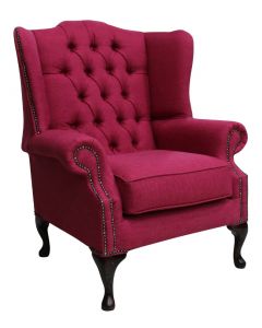 Chesterfield Flat High Back Wing Chair Zoe Raspberry Fabric In Mallory Style