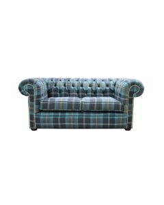 Chesterfield Genuine 2 Seater Sofa Balmoral Azure Blue Fabric In Classic Style