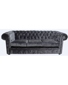 Chesterfield Genuine 3 Seater Sofa Settee Modena Steel Grey Velvet Fabric In Classic Style