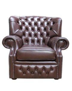 Chesterfield Genuine High Back Wing Armchair Byron Conker Leather In Monks Style