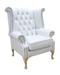 Chesterfield Georgian High Back Wing Chair Old English Ghost Leather In Queen Anne Style