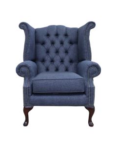Chesterfield Georgian Wing Chair Gleneagles Plain Granite Fabric In Queen Anne Style