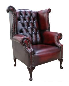 Chesterfield Handmade 1780 High back Wing chair Antique Oxblood Red Real Leather