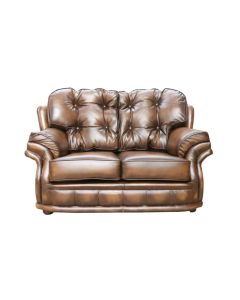 Chesterfield Handmade 2 Seater Settee Sofa Antique Tan leather In Knightsbridge Style