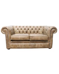 Chesterfield Handmade 2 Seater Settee Sofa Cracked Wax Tan Real Leather 