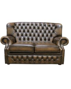 Chesterfield Handmade 2 Seater Sofa Antique Gold Leather In Monks Style