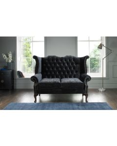 Chesterfield Handmade 2 Seater Sofa Modena Black Fabric In Queen Anne Style