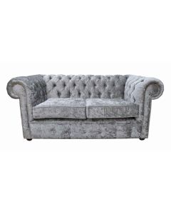 Chesterfield Handmade 2 Seater Sofa Settee Shimmer Silver Grey Velvet In Classic Style