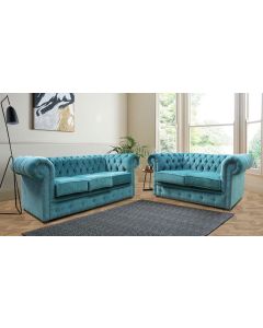Chesterfield Handmade 3+2 Seater Sofa Suite Pimlico Petrol Fabric In Classic Style