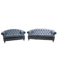 Chesterfield Handmade 3+2 Seater Sofa Suite Piping Grey Leather In Victoria Style
