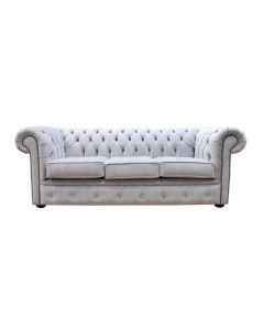 Chesterfield Handmade 3 Seater Sofa Odyssey Silver Velvet Fabric In Classic Style