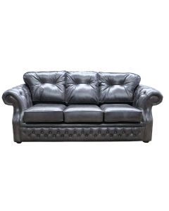 Chesterfield Handmade 3 Seater Sofa Old English Storm Black Leather In Era Style