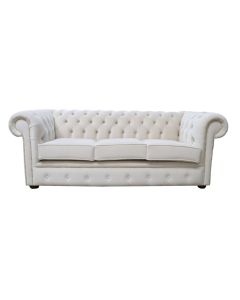 Chesterfield Handmade 3 Seater Sofa Passion Ivory Velvet Fabric In Classic Style