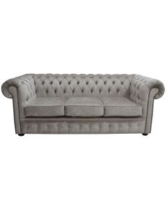 Chesterfield Handmade 3 Seater Sofa Perla Oyster Grey Velvet Fabric In Classic Style