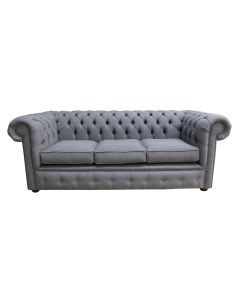 Chesterfield Handmade 3 Seater Sofa Settee Bacio Pewter Grey Fabric In Classic Style