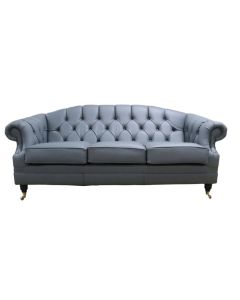 Chesterfield Handmade 3 Seater Sofa Settee Shelly Piping Grey Leather In Victoria Style