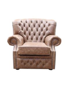 Chesterfield Handmade Armchair Cracked Wax Tan Leather In Monks Style